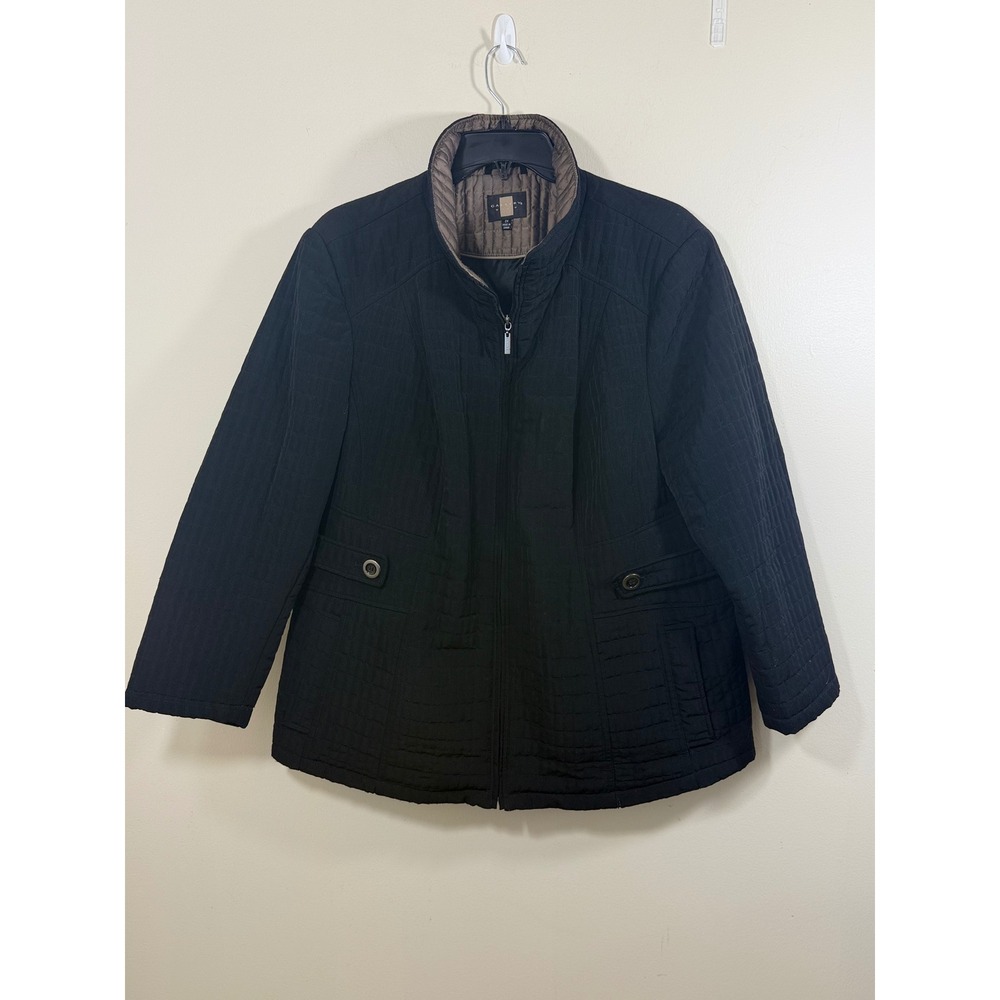 Gallery Quilted Jacket Women's 2X Black Zip Front Classic Preppy Travel Coat